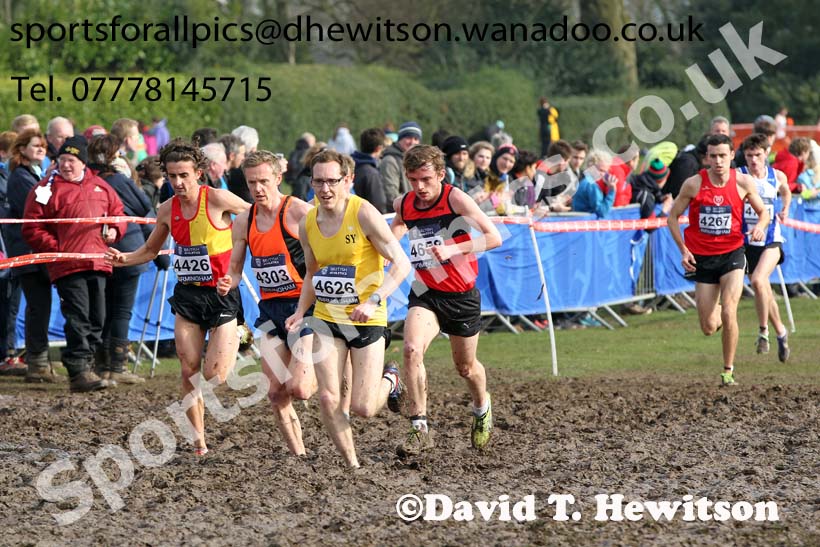 4626 Nick Torry (Surrey), 4303 Steve Vernon (Greater Manchester), 4426 Richard Goodman (Middlesex) and Dewi Griffiths (West Wales) trudge through the mud during the senior mens Inter Counties Cross Country, Cofton Park, Birmingham. Photo: David T. Hewitson/Sports for All Pics